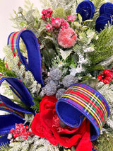Deluxe Tartan Plaid Holiday Swag | Farrisilk Ribbon Red Blue | 42"Lx24"W-2202 TCT Crafts Designs & Decor