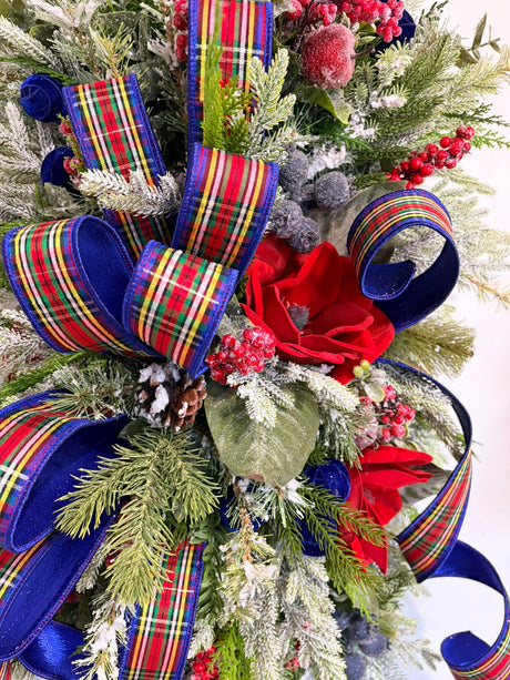 Deluxe Tartan Plaid Holiday Swag | Farrisilk Ribbon Red Blue | 42"Lx24"W-2202 TCT Crafts Designs & Decor