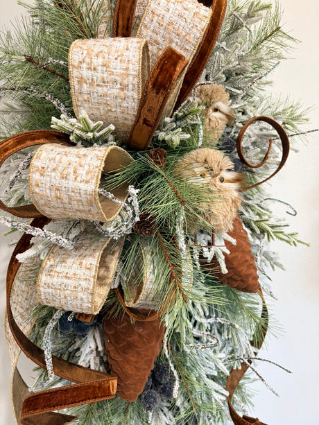 Woodlands Owl Winter Swag | Snowy Pine Front Door Decor | 42"Lx22"Wx16"D-2203 TCT Crafts Designs & Decor