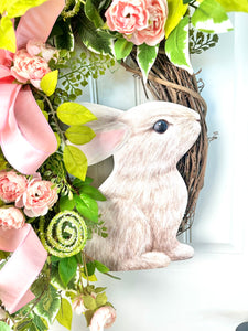 Handcrafted Spring Bunny Wreath - Limited Edition Easter Door Decor with Pink Florals and Ribbon Accents - TCT Crafts Seasonal Decor