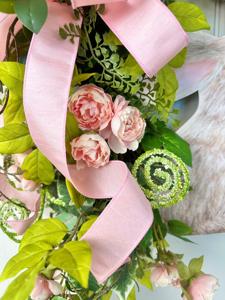 Handcrafted Spring Bunny Wreath - Limited Edition Easter Door Decor with Pink Florals and Ribbon Accents - TCT Crafts Seasonal Decor TCT Crafts
