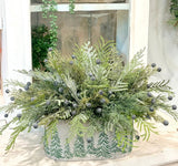 Snowy Fern & Juniper Winter Arrangement in Green Tree Cement Planter-2211 TCT Crafts