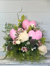 Load image into Gallery viewer, Valentine&#39;s Day Flowers - Pink Heart Centerpiece - Faux Rose and Wisteria Arrangement - Romantic Gift - Artificial Fern Decor - 19x16 Inches