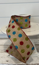 Load image into Gallery viewer, 2.5&quot;x10YD Natural Elegance: Red, Blue &amp; Green Polka Dot Wired Ribbon by TCT Crafts (92379W-750-40F)