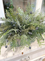 Snowy Fern & Juniper Winter Arrangement in Green Tree Cement Planter-2211 TCT Crafts