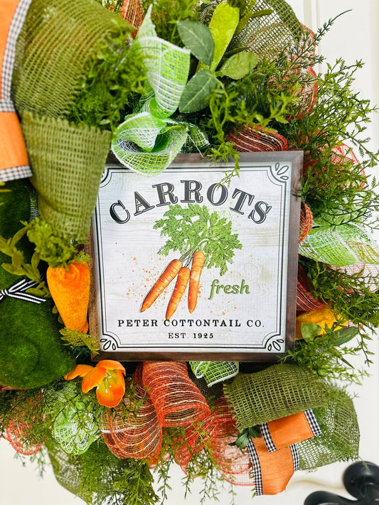 Easter Bunny Carrot-Themed Deco Mesh Wreath - Green & Orange Easter Spring Decor - TCT Crafts Seasonal Decor TCT Crafts