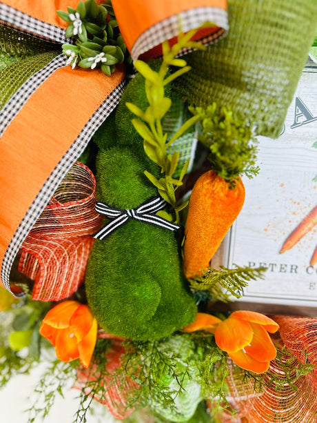 Easter Bunny Carrot-Themed Deco Mesh Wreath - Green & Orange Easter Spring Decor - TCT Crafts Seasonal Decor TCT Crafts