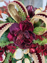 Burgundy & Gold Glam Christmas Centerpiece with Velvet Magnolias & D. Stevens Ribbon-2213 TCT Crafts
