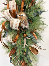 Woodlands Owl & Antler Christmas Door Swag with Southern Pine and Velvet Ribbon-2212 TCT Crafts