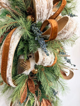 Woodlands Owl & Antler Christmas Door Swag with Southern Pine and Velvet Ribbon-2212 TCT Crafts