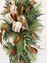 Woodlands Owl & Antler Christmas Door Swag with Southern Pine and Velvet Ribbon-2212 TCT Crafts