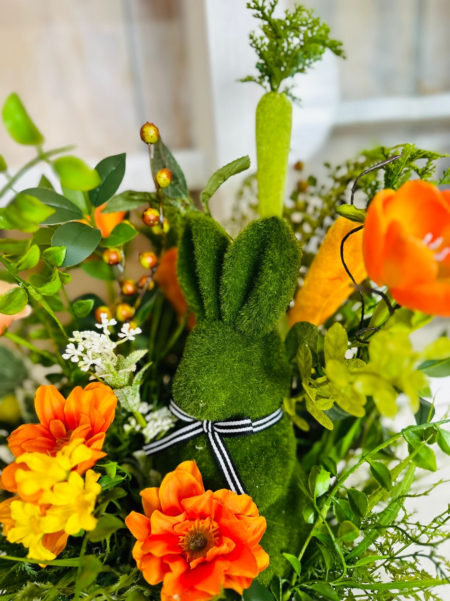 Spring Easter Bunny Centerpiece - Farm Fresh Carrot Decor with Orange Florals -  Spring Orange Tulip and Poppy Floral Arrangement TCT Crafts
