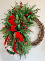 Large Whimsical Red & Green Christmas Grapevine Wreath – 36" TCT Crafts Designs & Decor