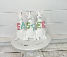 Load image into Gallery viewer, 8&quot; Resin Easter Bunny Welcome Sign - Pastel Spring Decor - Triple Rabbit - Seasonal Home Accent - Festive Entryway Decoration (MTX24623)