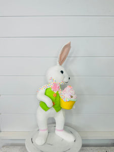 15.25" Set of 2 Styrofoam Standing Bunnies with Cupcake - White and Pastel Spring Decorations- Easter Home Decor (MT26006)