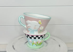 5.75" Resin Bunny Teacup Stack Planter - Pastel Colors - Whimsical Easter Decor -  Spring Table Decorations - TCT Crafts (MT25737)
