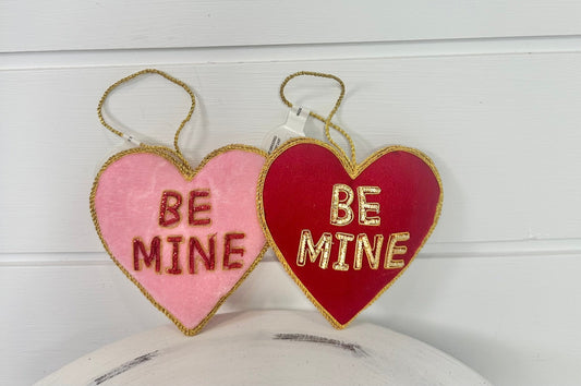 Set of 2- 4" Velvet 'Be Mine' Hearts - Embroidered in Pink/Red/Gold and Red/Gold - Valentine's Day Decor - TCT Crafts - (MTX71533) Regency