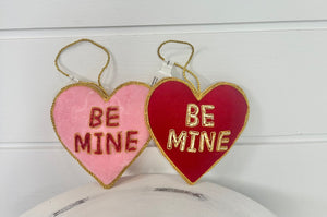 Set of 2- 4" Velvet 'Be Mine' Hearts - Embroidered in Pink/Red/Gold and Red/Gold - Valentine's Day Decor - TCT Crafts - (MTX71533)