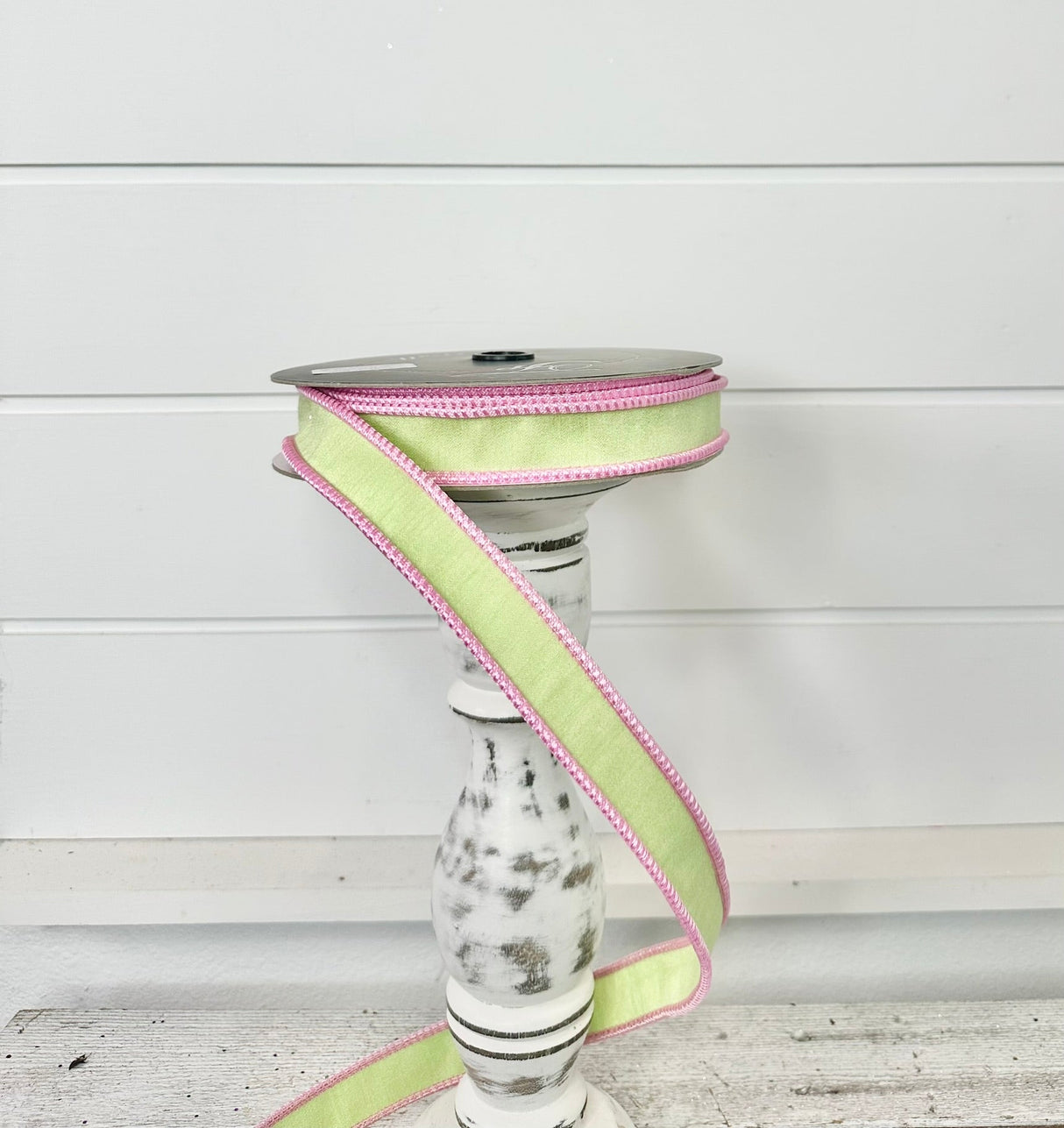 1"x10yd Designer Farrisilk Sherbert Cord Mint Green Wired Ribbon with Pink Trim -  Mint Green Spring Wired Ribbon by TCT Crafts (RK531-13) Farrisilk