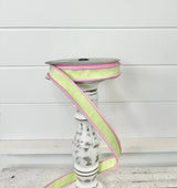 1"x10yd Designer Farrisilk Sherbert Cord Mint Green Wired Ribbon with Pink Trim -  Mint Green Spring Wired Ribbon by TCT Crafts (RK531-13) Farrisilk