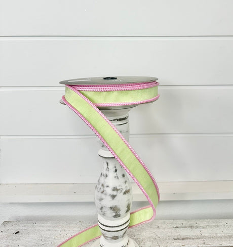 1"x10yd Designer Farrisilk Sherbert Cord Mint Green Wired Ribbon with Pink Trim -  Mint Green Spring Wired Ribbon by TCT Crafts (RK531-13) Farrisilk