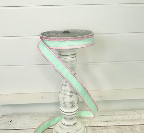 1"x10yd Designer Sherbert Cord Farrisilk Ribbon in Light Blue with Pink Trim - Elegant Ribbon - Spring Wired Ribby by TCT Crafts (RK531-16) Farrisilk