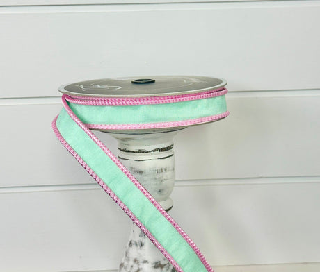1"x10yd Designer Sherbert Cord Farrisilk Ribbon in Light Blue with Pink Trim - Elegant Ribbon - Spring Wired Ribby by TCT Crafts (RK531-16) Farrisilk