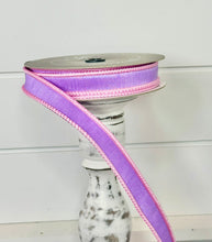 Load image into Gallery viewer, 1&quot;x10yd Designer Farrisilk Sherbert Cord Lavender Wired Ribbon with Pink Trim -  Purple Spring Wired Ribbon by TCT Crafts (RK531-70)