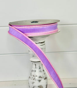 1"x10yd Designer Farrisilk Sherbert Cord Lavender Wired Ribbon with Pink Trim -  Purple Spring Wired Ribbon by TCT Crafts (RK531-70)