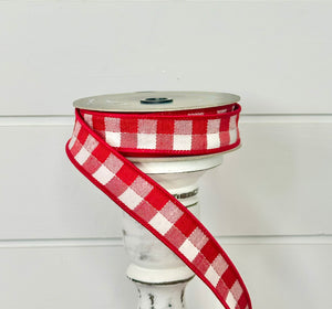 1"x10yd Red/White Check Farrisilk Wired Ribbon - Designer Craft & Decor Ribbon - Red Wired Ribbon by TCT Crafts (RK502-02)