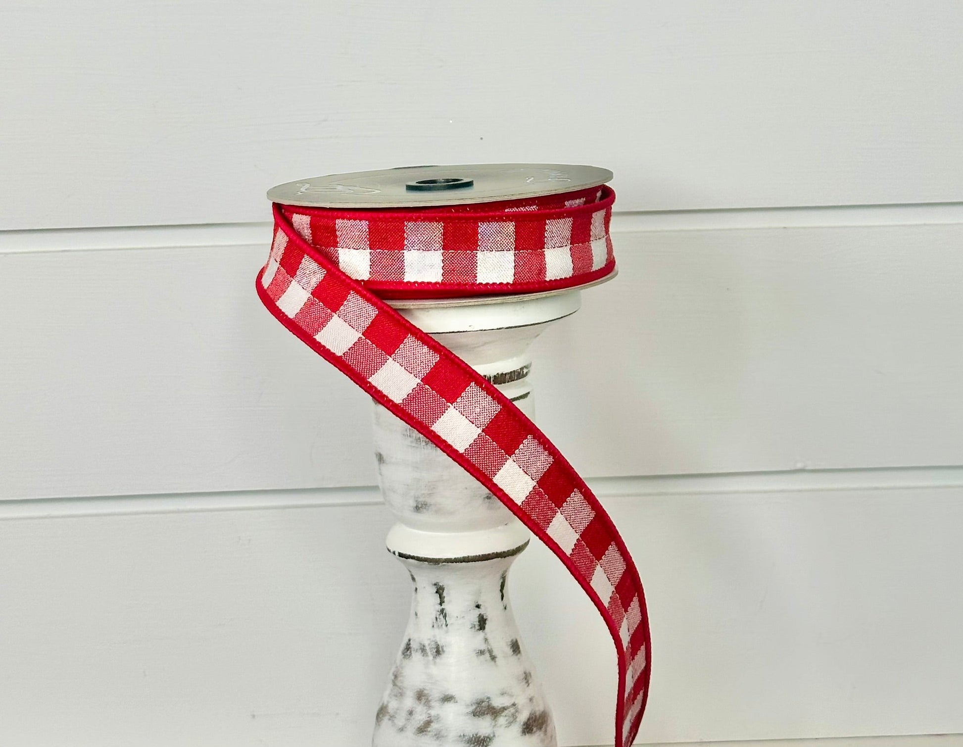 1"x10yd Red/White Check Farrisilk Wired Ribbon - Designer Craft & Decor Ribbon - Red Wired Ribbon by TCT Crafts (RK502-02) TCT Crafts