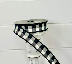 1"x10yd Black/White Check Farrisilk Wired Ribbon - Designer Craft & Decor Ribbon - Black Wired Ribbon by TCT Crafts (RK502-92)