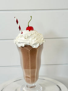 Handmade Faux Chocolate Milkshake with Cherry and Straw - Food Photography Prop - Kitchen Decor - 11 Inches