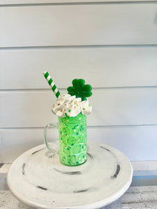 Small Green St. Patrick's Day Faux Milkshake - Handmade Decorative Piece - Ideal for Tiered Trays, Party Decorations, and Photography Props