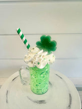 Load image into Gallery viewer, Small Green St. Patrick&#39;s Day Faux Milkshake - Handmade Decorative Piece - Ideal for Tiered Trays, Party Decorations, and Photography Props