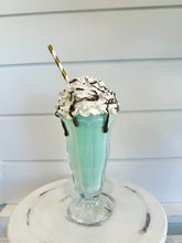 Load image into Gallery viewer, Handmade Faux Mint Chocolate Milkshake with Straw - Food Photography Prop - Kitchen Decor - 11 Inches St. Patrick&#39;s Day Kitchen Decoration