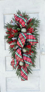 XL Traditional Red/Green Plaid Artificial Pine Christmas Swag - 44x25" Festive Holiday Decor- Designer Holiday Swag by TCT Crafts