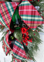 Load image into Gallery viewer, XL Traditional Red/Green Plaid Artificial Pine Christmas Swag - 44x25&quot; Festive Holiday Decor- Designer Holiday Swag by TCT Crafts
