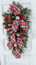 Load image into Gallery viewer, XL Traditional Red/Green Plaid Artificial Pine Christmas Swag - 44x25&quot; Festive Holiday Decor- Designer Holiday Swag by TCT Crafts