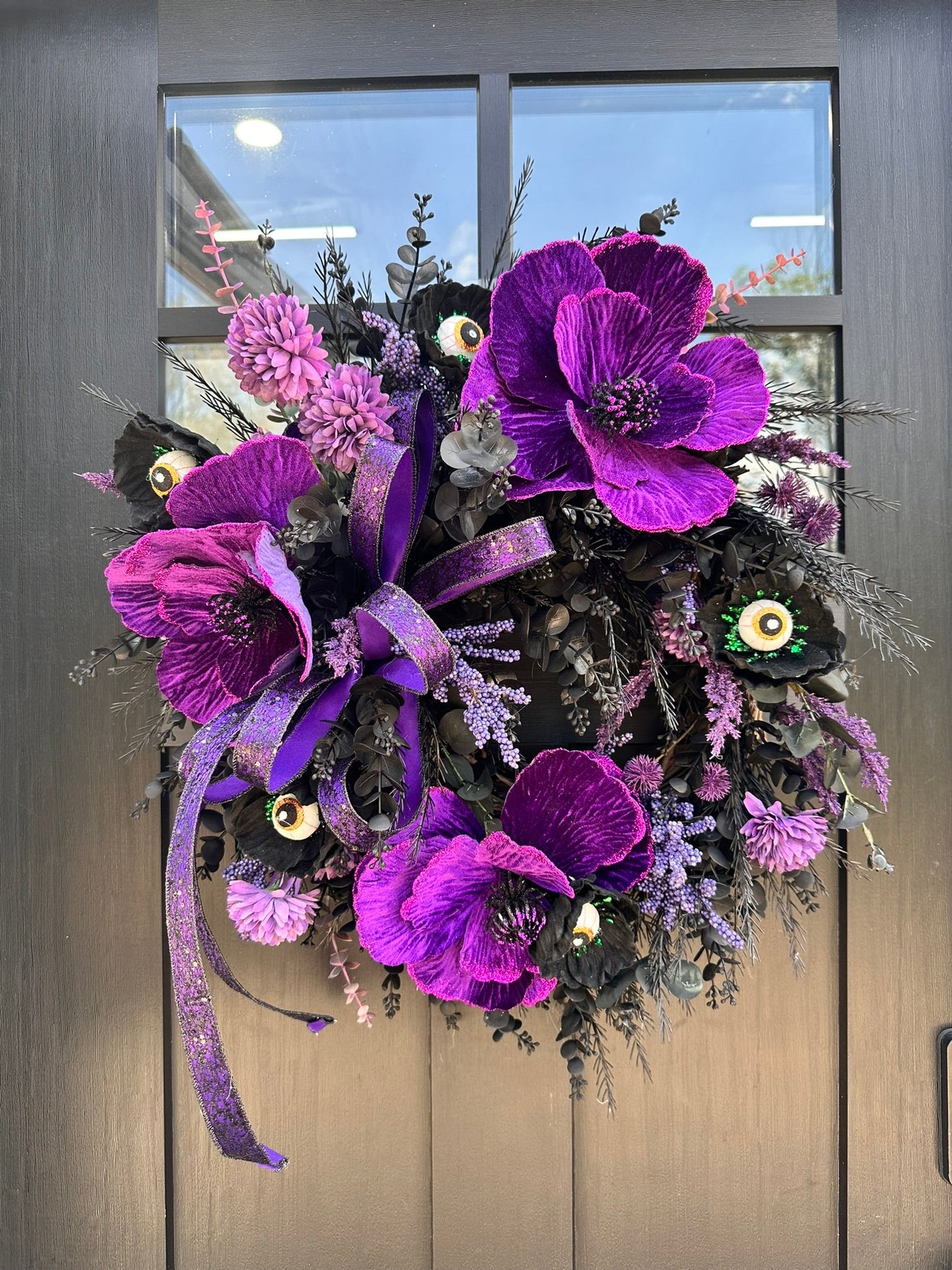Purple Black Halloween Eyeball Wreath | Whimsical Floral Grapevine Wreath TCT Crafts