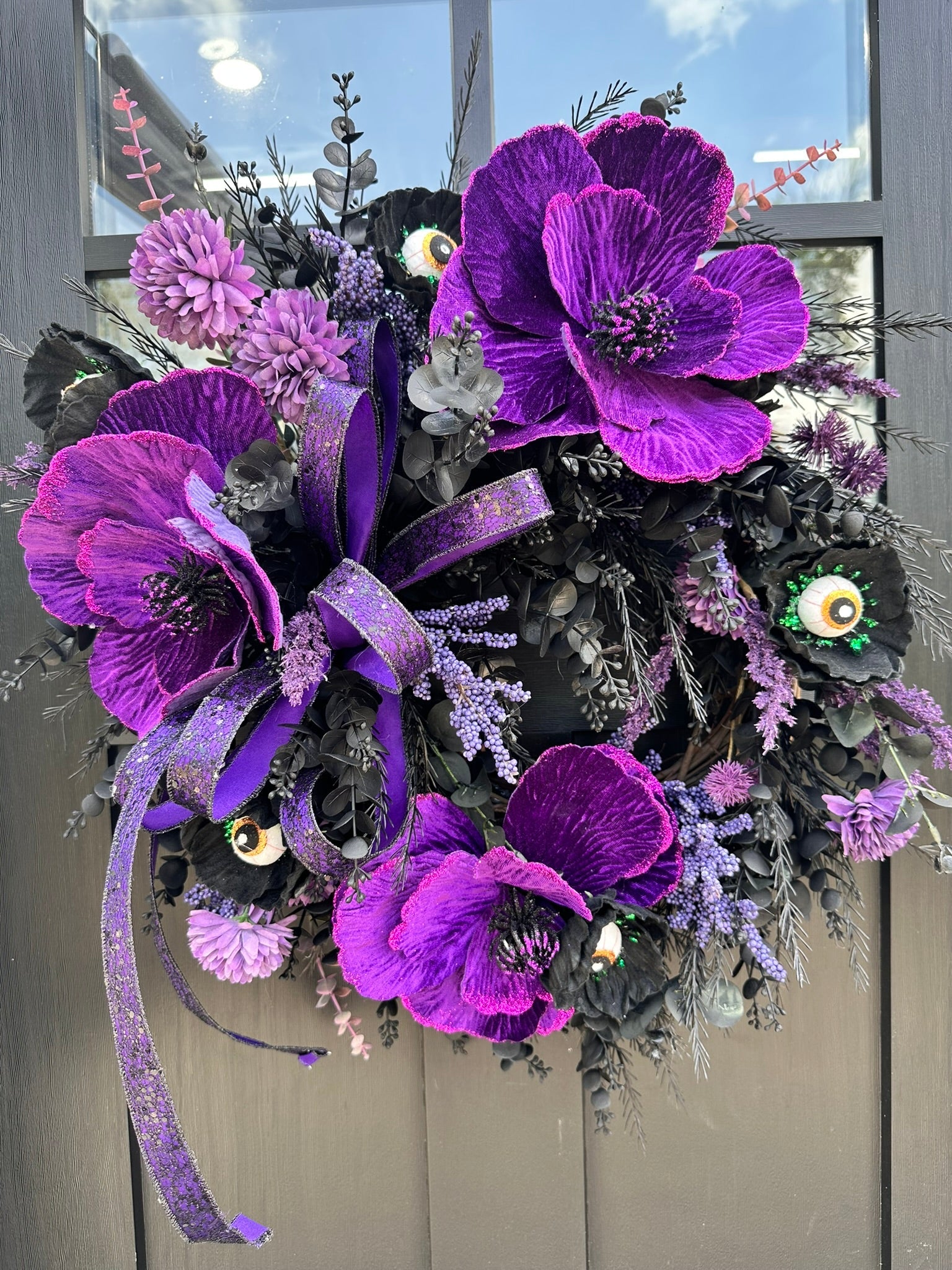 Purple Black Halloween Eyeball Wreath | Whimsical Floral Grapevine Wreath TCT Crafts