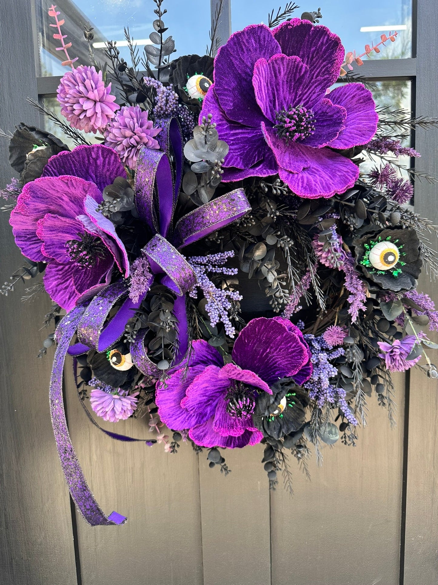 Purple Black Halloween Eyeball Wreath | Whimsical Floral Grapevine Wreath TCT Crafts