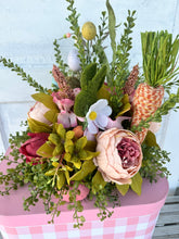 Load image into Gallery viewer, Large Pink/White Easter Centerpiece with Moss Bunny and Decorative Carrots - TCT Crafts Spring Seasonal Decor
