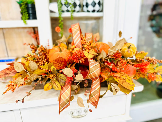 38" Fall Thanksgiving Centerpiece – Velvet Pumpkins & Autumn Berries TCT Crafts