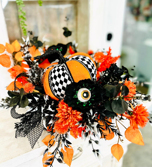 18" Fun Halloween Pumpkin Centerpiece – Whimsical Harlequin Pumpkin with Eyeball Sprays TCT Crafts