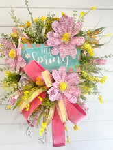 Load image into Gallery viewer, Hello Spring Deco Mesh Wreath for Front Door - Vibrant Yellow and Pink Flowers with Greenery - Seasonal Springtime Outdoor &amp; Indoor Wreath