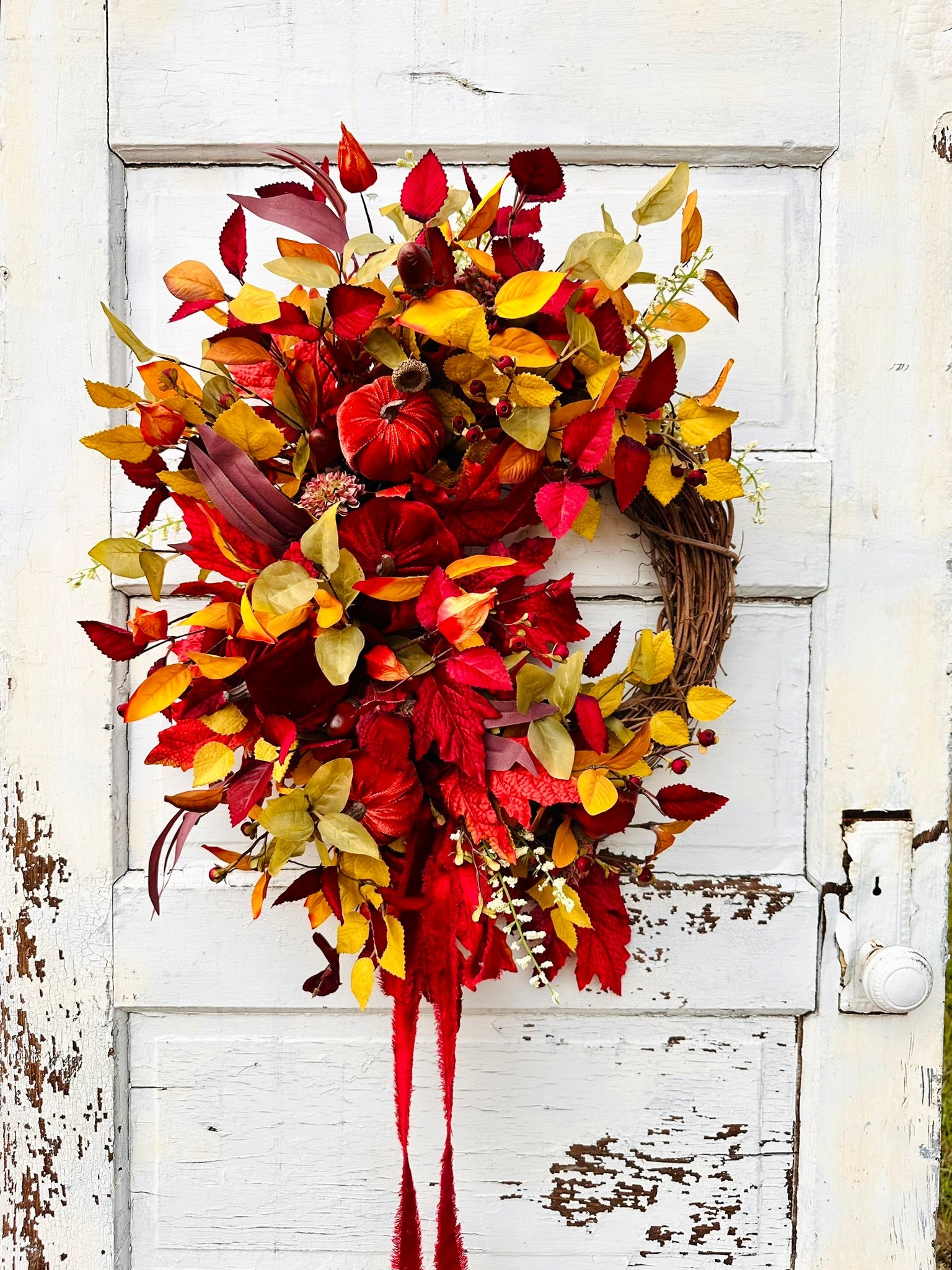Velvet Pumpkin Fall Wreath for Front Door – 23" Autumn Decor TCT Crafts