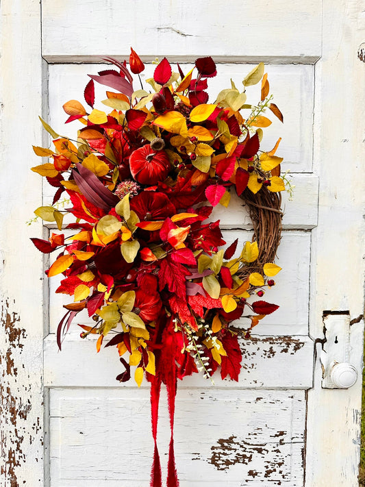 Velvet Pumpkin Fall Wreath for Front Door – 23" Autumn Decor TCT Crafts