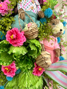 Pastel Pink and Blue Double Bunny Easter Swag with Cute Bunnies - Perfect Spring Door Decoration-Spring Door Swag by TCT Crafts