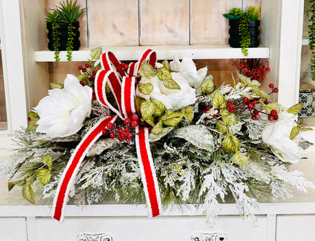 XL Snowy Magnolia Christmas Centerpiece – Winter Table Arrangement TCT Crafts